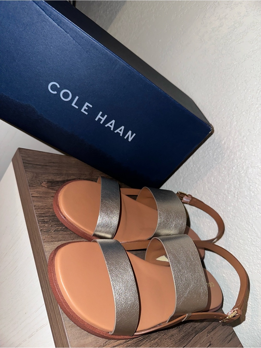 Cole Haan Flynn Flat Gold/Honey Double Strap Sandals